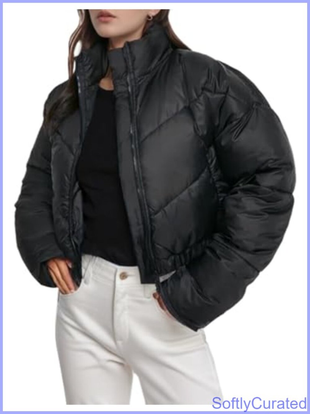 Cropped Puffer Jacket Quilted Winter Warm Stand Collar Short Padded Coat